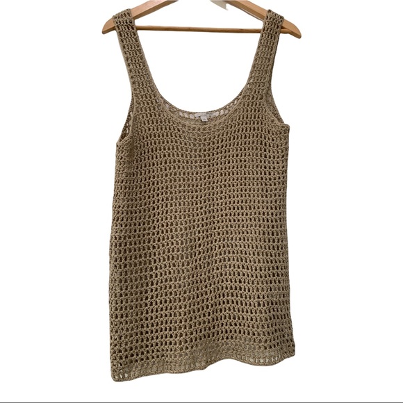 Halogen Sweaters - HALOGEN BEIGE CROCHET KNIT TANK BLOUSE Size Small